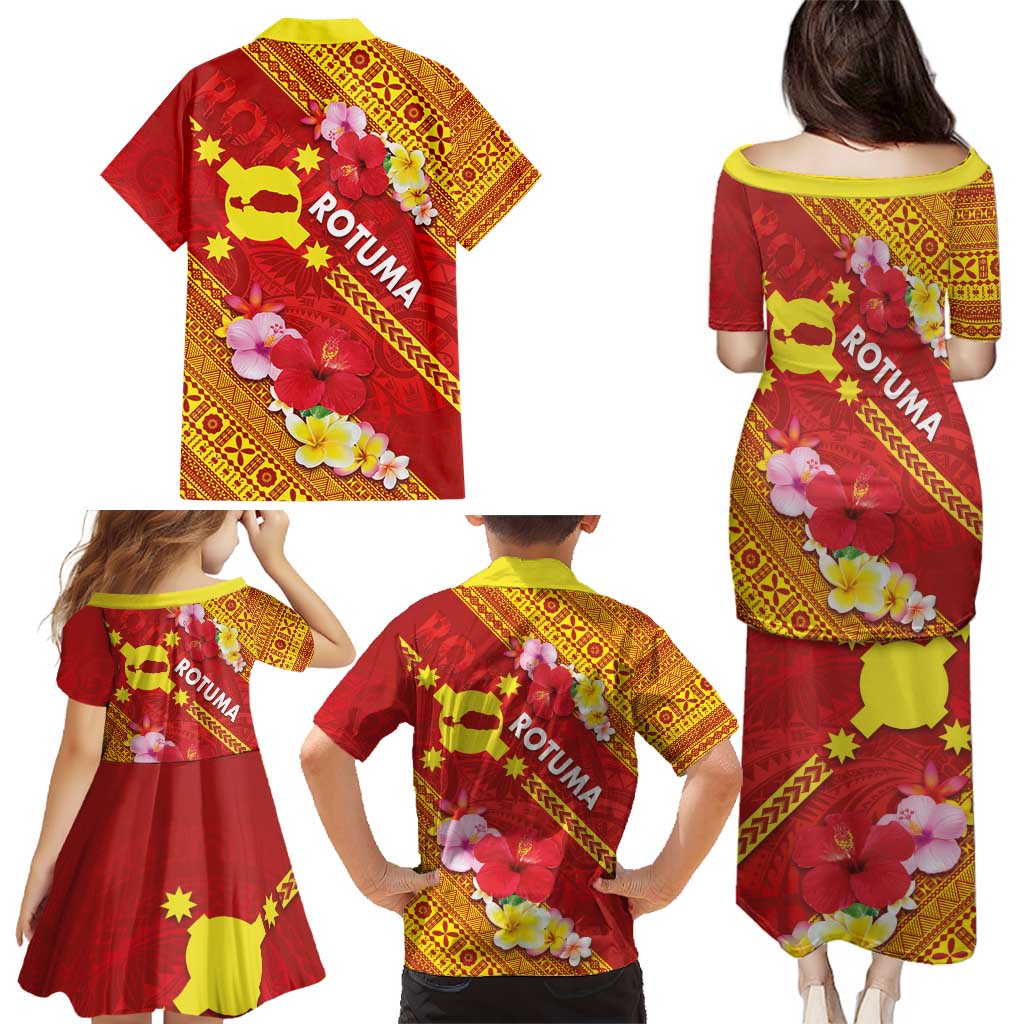 Rotuma Island Family Matching Puletasi and Hawaiian Shirt Fijian Tapa with Polynesian Art and Hibiscus