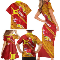 Rotuma Island Family Matching Short Sleeve Bodycon Dress and Hawaiian Shirt Fijian Tapa with Polynesian Art and Hibiscus