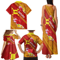 Rotuma Island Family Matching Tank Maxi Dress and Hawaiian Shirt Fijian Tapa with Polynesian Art and Hibiscus