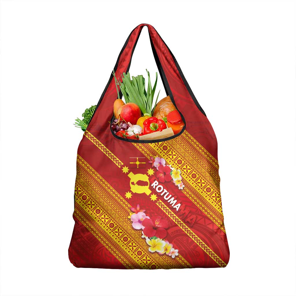 Rotuma Island Grocery Bag Fijian Tapa with Polynesian Art and Hibiscus LT03 1-pack One Size Red - Polynesian Pride