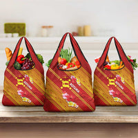 Rotuma Island Grocery Bag Fijian Tapa with Polynesian Art and Hibiscus LT03 3-pack One Size Red - Polynesian Pride