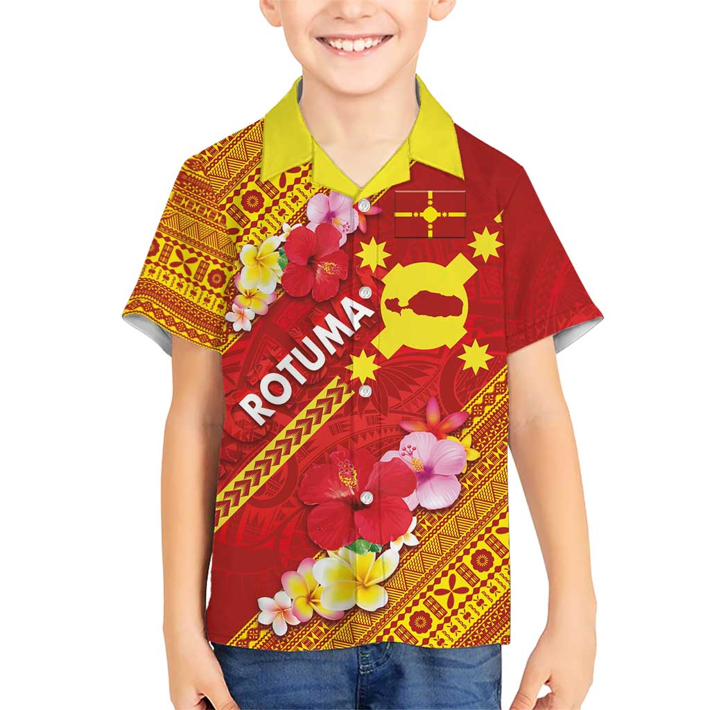 Rotuma Island Kid Hawaiian Shirt Fijian Tapa with Polynesian Art and Hibiscus LT03 Kid Red - Polynesian Pride