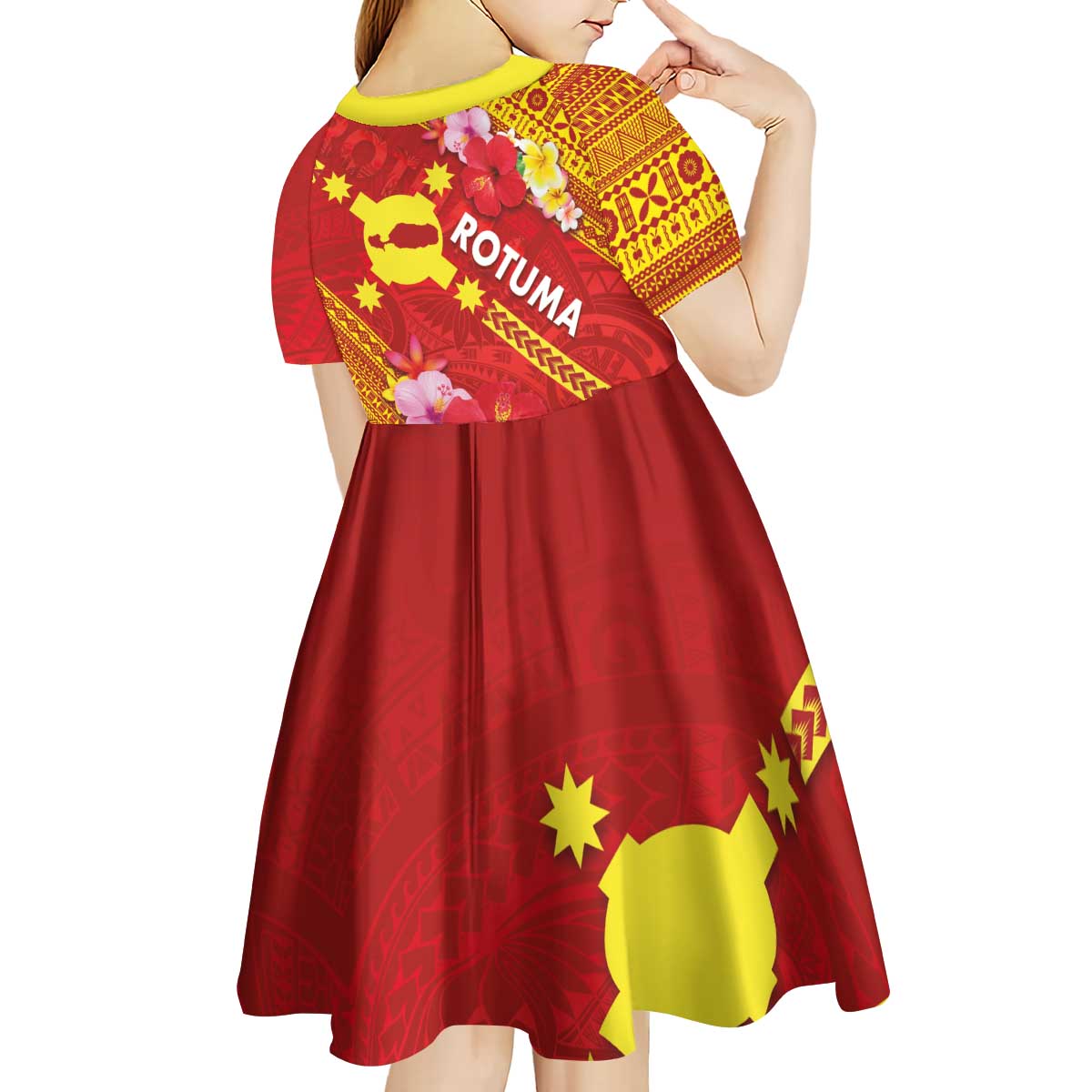 Rotuma Island Kid Short Sleeve Dress Fijian Tapa with Polynesian Art and Hibiscus LT03 - Polynesian Pride