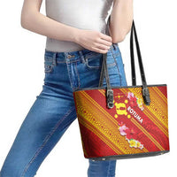 Rotuma Island Leather Tote Bag Fijian Tapa with Polynesian Art and Hibiscus LT03 - Polynesian Pride
