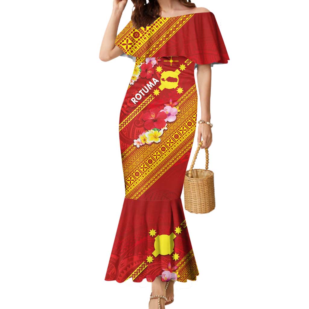 Rotuma Island Mermaid Dress Fijian Tapa with Polynesian Art and Hibiscus LT03 Women Red - Polynesian Pride