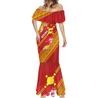 Rotuma Island Mermaid Dress Fijian Tapa with Polynesian Art and Hibiscus LT03 - Polynesian Pride
