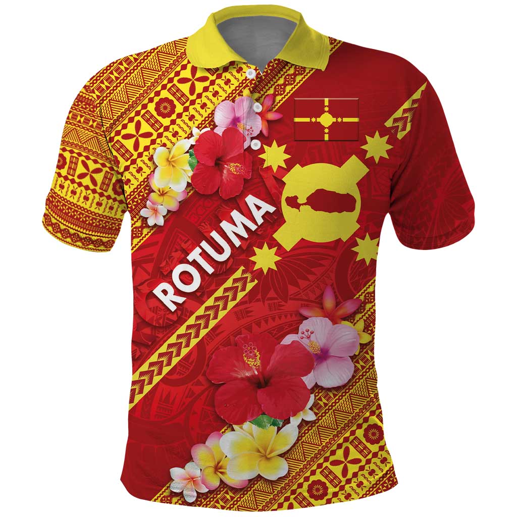 Rotuma Island Polo Shirt Fijian Tapa with Polynesian Art and Hibiscus