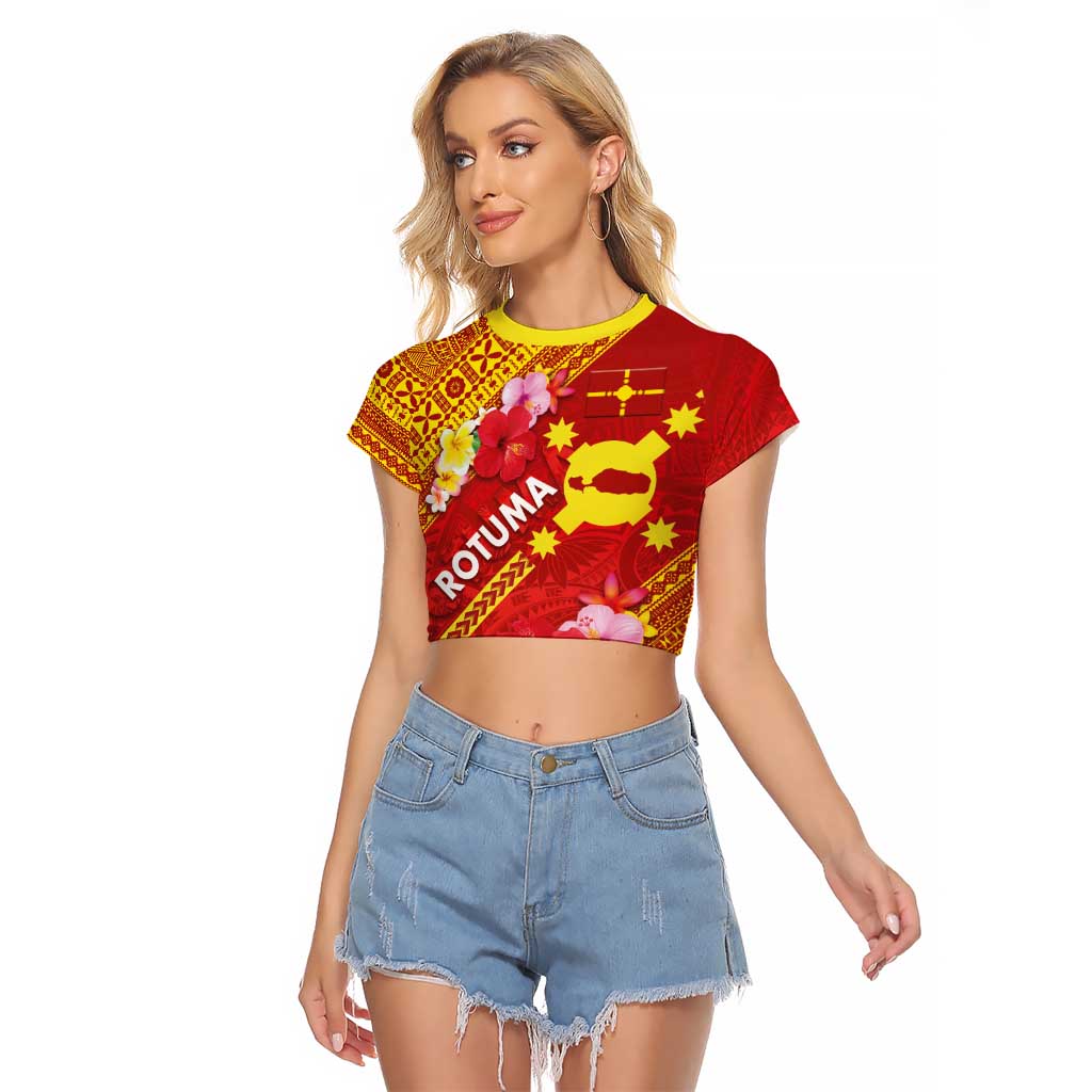 Rotuma Island Raglan Cropped T Shirt Fijian Tapa with Polynesian Art and Hibiscus LT03 Female Red - Polynesian Pride