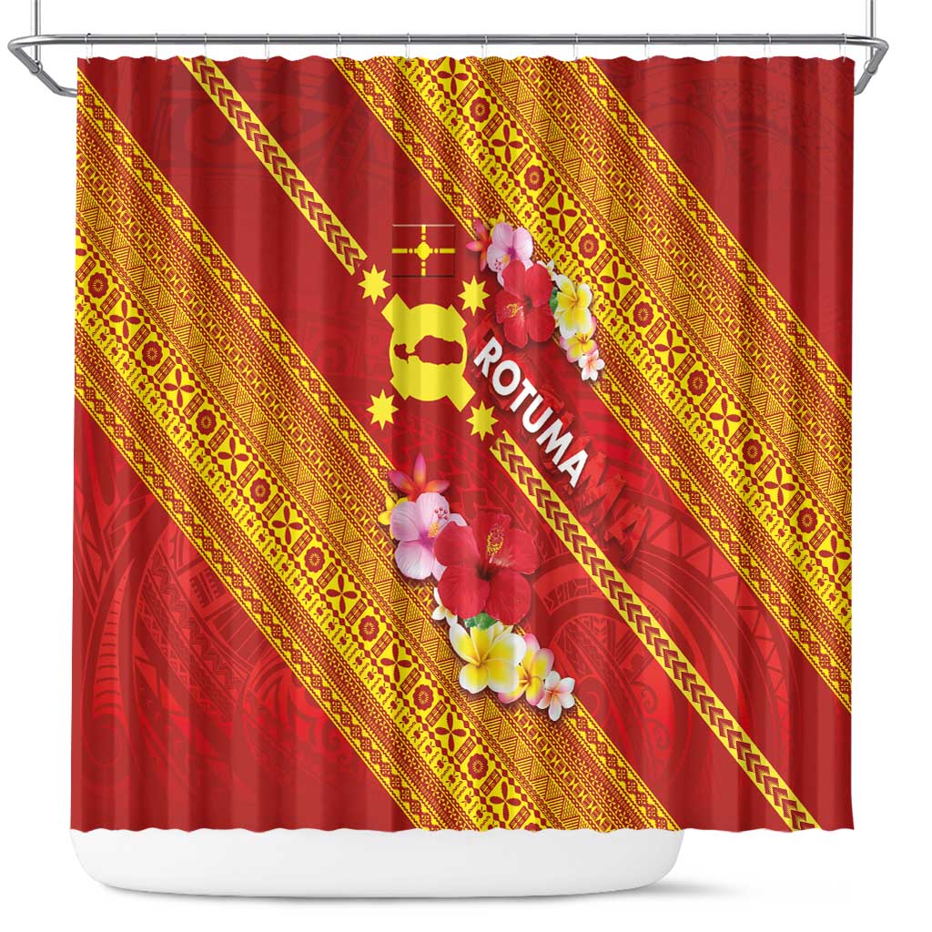 Rotuma Island Shower Curtain Fijian Tapa with Polynesian Art and Hibiscus LT03 Red - Polynesian Pride