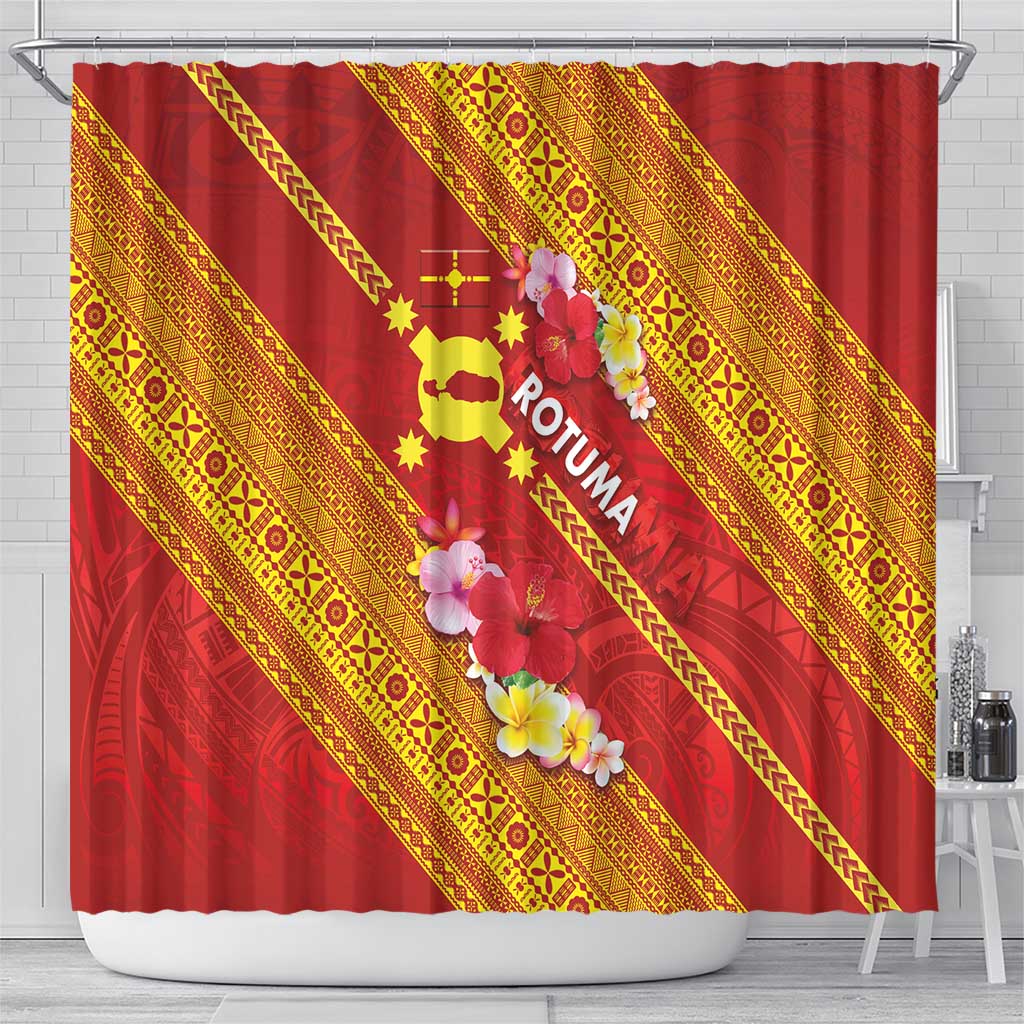 Rotuma Island Shower Curtain Fijian Tapa with Polynesian Art and Hibiscus LT03 - Polynesian Pride