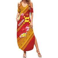 Rotuma Island Summer Maxi Dress Fijian Tapa with Polynesian Art and Hibiscus LT03 Women Red - Polynesian Pride