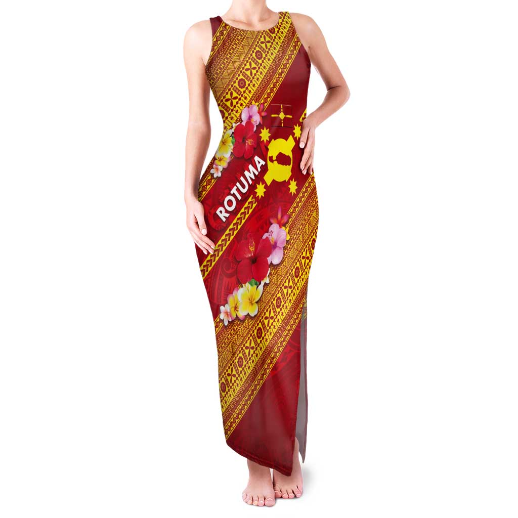 Rotuma Island Tank Maxi Dress Fijian Tapa with Polynesian Art and Hibiscus LT03 Women Red - Polynesian Pride