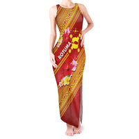 Rotuma Island Tank Maxi Dress Fijian Tapa with Polynesian Art and Hibiscus LT03 Women Red - Polynesian Pride