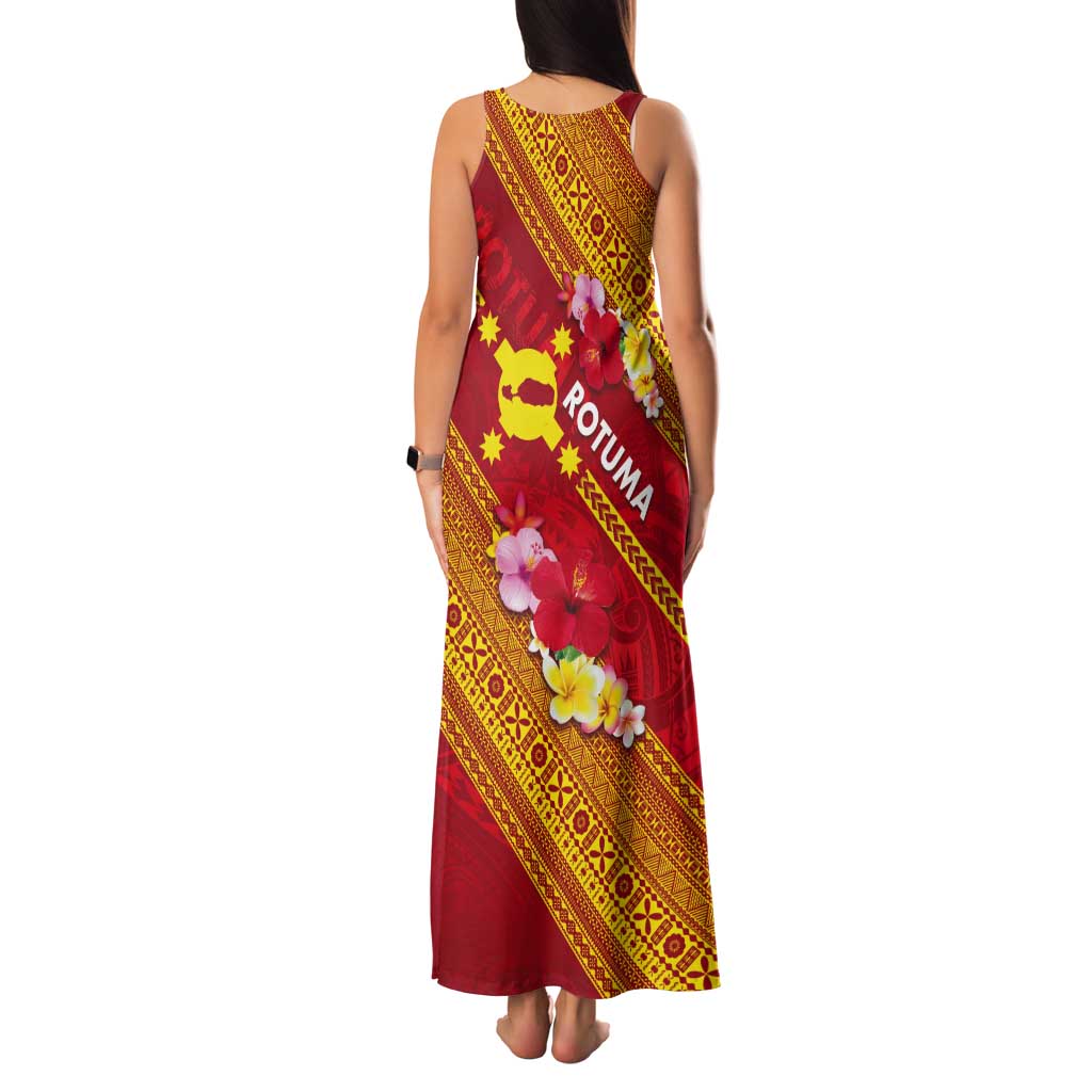Rotuma Island Tank Maxi Dress Fijian Tapa with Polynesian Art and Hibiscus LT03 - Polynesian Pride