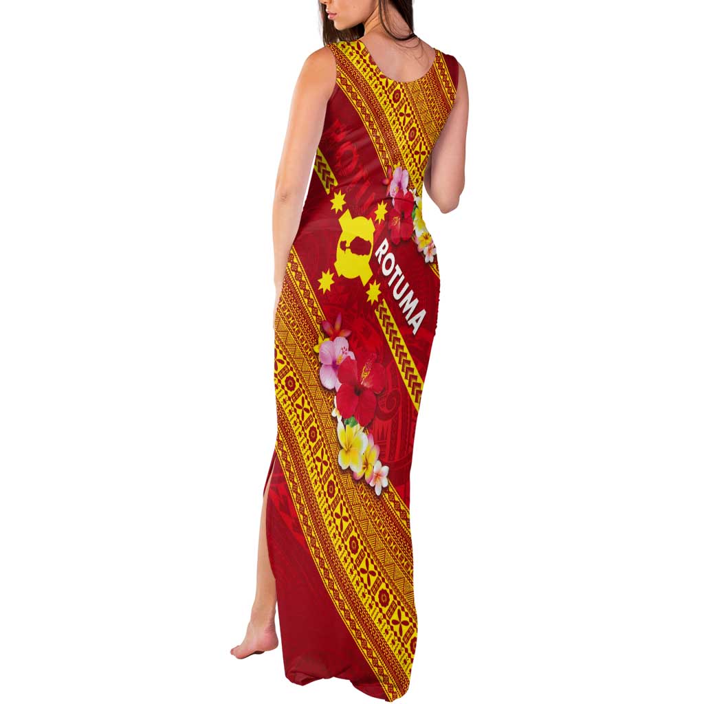 Rotuma Island Tank Maxi Dress Fijian Tapa with Polynesian Art and Hibiscus LT03 - Polynesian Pride
