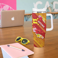 Rotuma Island Tumbler With Handle Fijian Tapa with Polynesian Art and Hibiscus LT03 - Polynesian Pride