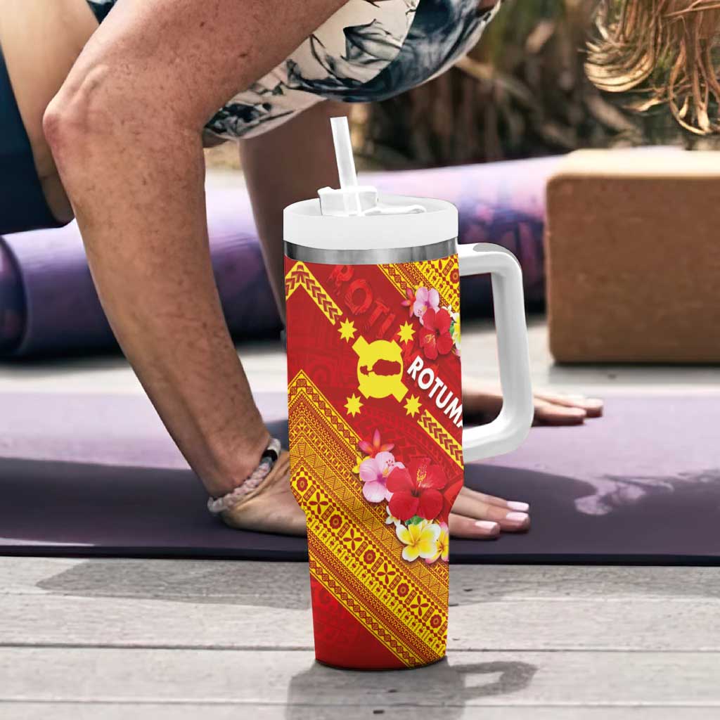 Rotuma Island Tumbler With Handle Fijian Tapa with Polynesian Art and Hibiscus LT03 - Polynesian Pride