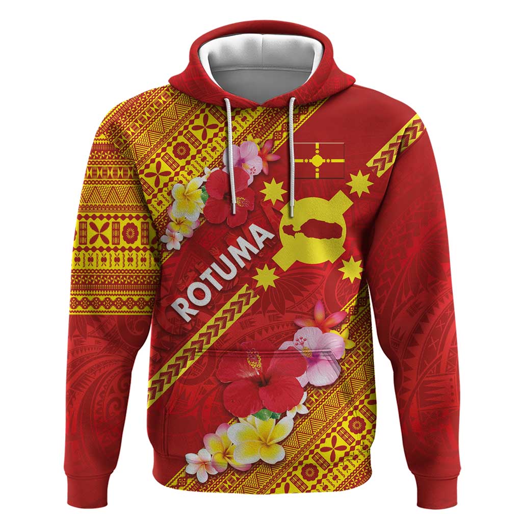 Rotuma Island Zip Hoodie Fijian Tapa with Polynesian Art and Hibiscus LT03 Pullover Hoodie Red - Polynesian Pride