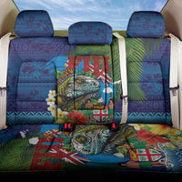 Fiji Iguana-Coat of Arms Back Car Seat Cover with Hibiscus and Plumeria Palm Tree Tapa Art
