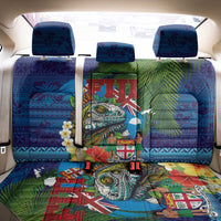 Fiji Iguana-Coat of Arms Back Car Seat Cover with Hibiscus and Plumeria Palm Tree Tapa Art