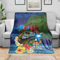 Fiji Iguana-Coat of Arms Blanket with Hibiscus and Plumeria Palm Tree Tapa Art