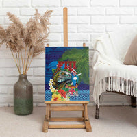 Fiji Iguana-Coat of Arms Canvas Wall Art with Hibiscus and Plumeria Palm Tree Tapa Art