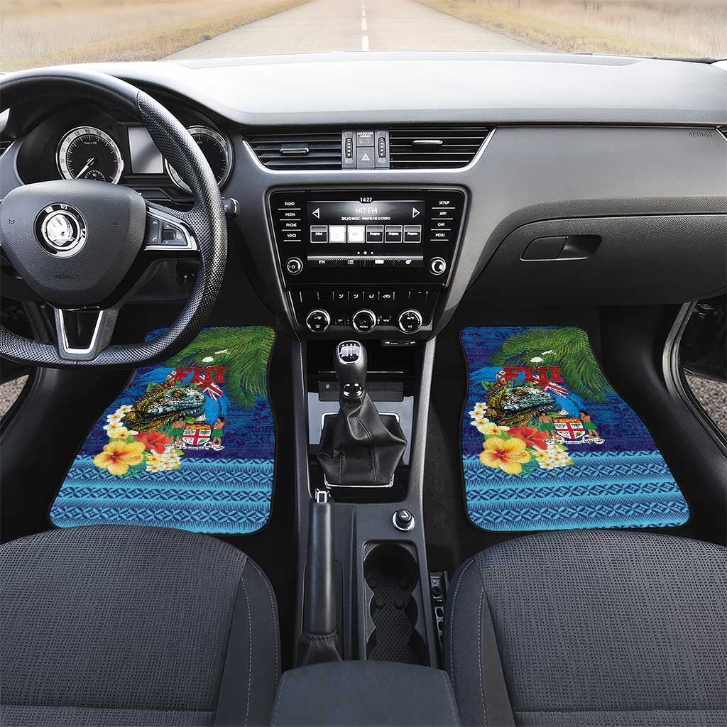 Fiji Iguana-Coat of Arms Car Mats with Hibiscus and Plumeria Palm Tree Tapa Art
