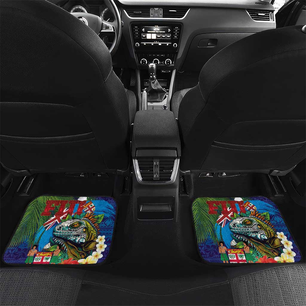 Fiji Iguana-Coat of Arms Car Mats with Hibiscus and Plumeria Palm Tree Tapa Art
