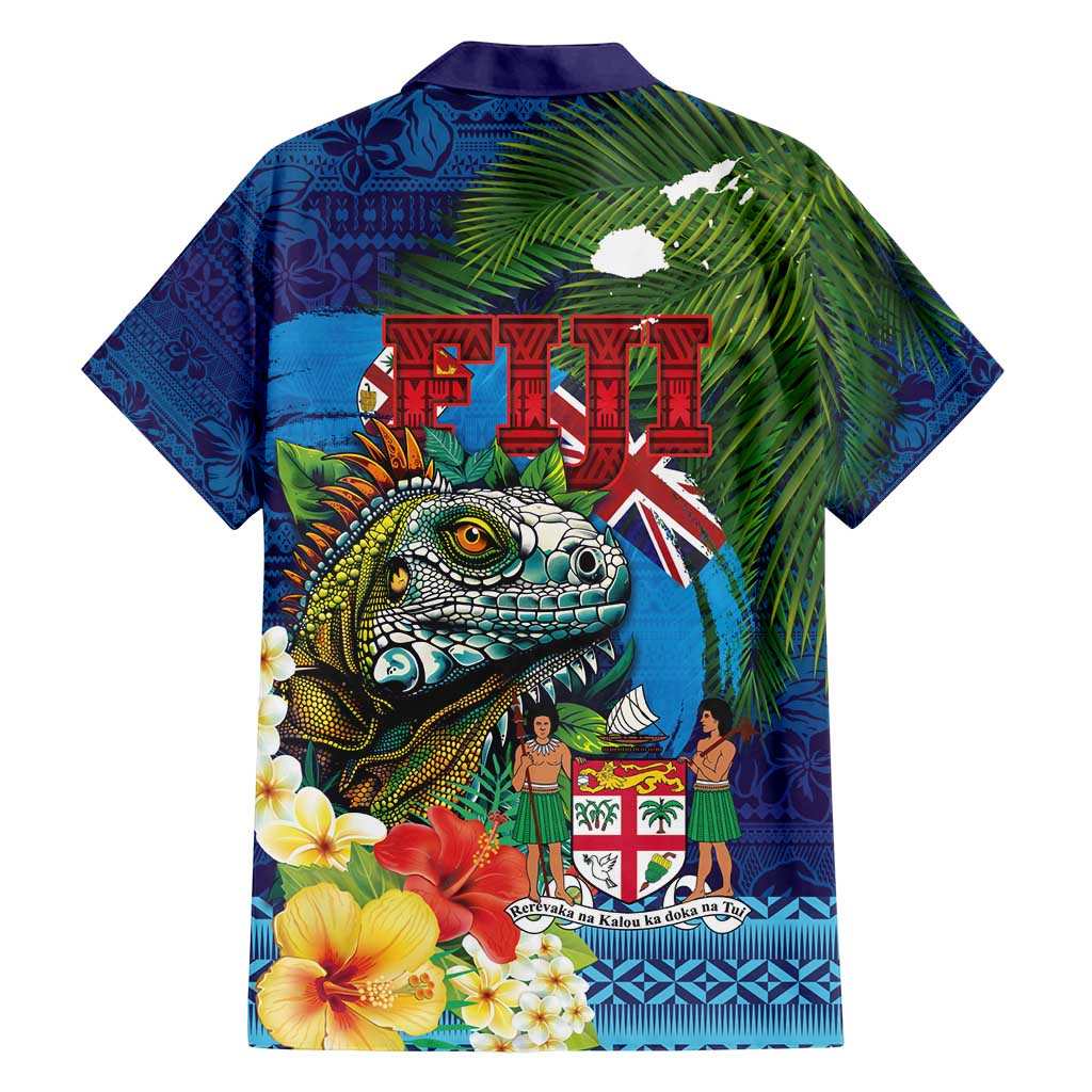 Fiji Iguana-Coat of Arms Family Matching Long Sleeve Bodycon Dress and Hawaiian Shirt with Hibiscus and Plumeria Palm Tree Tapa Art