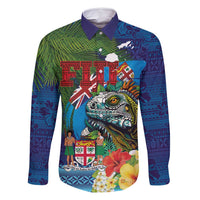 Fiji Iguana-Coat of Arms Family Matching Mermaid Dress and Hawaiian Shirt with Hibiscus and Plumeria Palm Tree Tapa Art