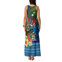Fiji Iguana-Coat of Arms Family Matching Tank Maxi Dress and Hawaiian Shirt with Hibiscus and Plumeria Palm Tree Tapa Art
