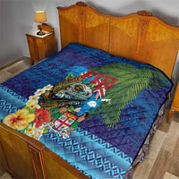 Fiji Iguana-Coat of Arms Quilt with Hibiscus and Plumeria Palm Tree Tapa Art