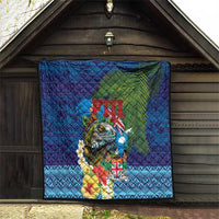 Fiji Iguana-Coat of Arms Quilt with Hibiscus and Plumeria Palm Tree Tapa Art