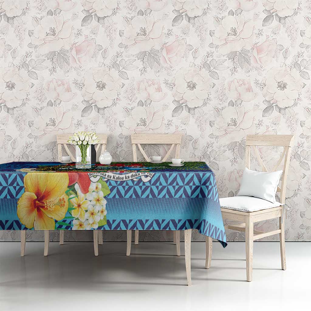 Fiji Iguana-Coat of Arms Tablecloth with Hibiscus and Plumeria Palm Tree Tapa Art