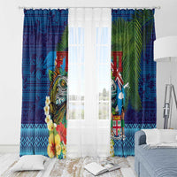 Fiji Iguana-Coat of Arms Window Curtain with Hibiscus and Plumeria Palm Tree Tapa Art