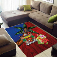 Personalised Fiji and Rotuma Together Area Rug Fjian Masi and Pacific Pattern Mix Culture