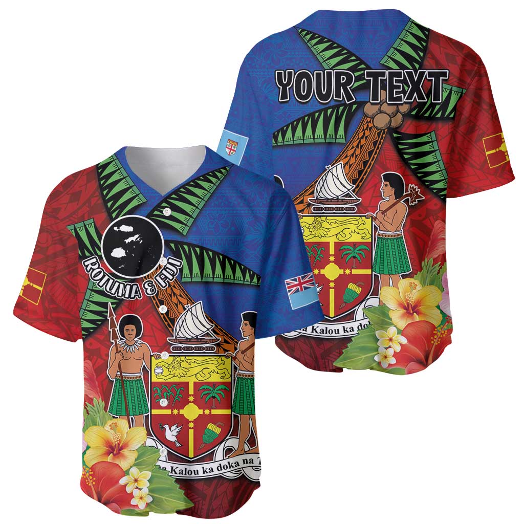 Personalised Fiji and Rotuma Together Baseball Jersey Fjian Masi and Pacific Pattern Mix Culture