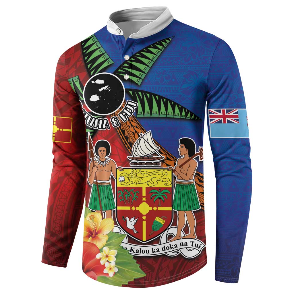 Personalised Fiji and Rotuma Together Button Sweatshirt Fjian Masi and Pacific Pattern Mix Culture
