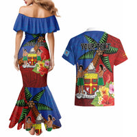 Personalised Fiji and Rotuma Together Couples Matching Mermaid Dress and Hawaiian Shirt Fjian Masi and Pacific Pattern Mix Culture