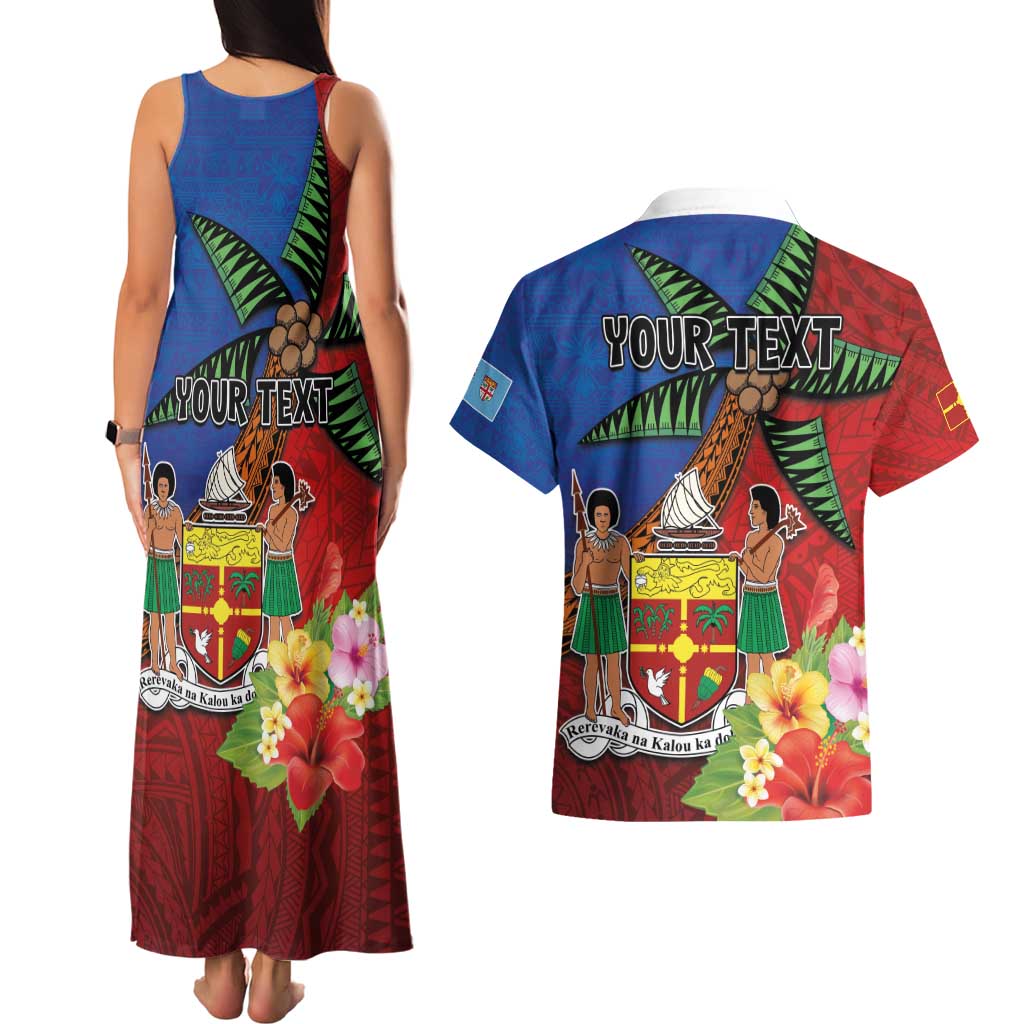 Personalised Fiji and Rotuma Together Couples Matching Tank Maxi Dress and Hawaiian Shirt Fjian Masi and Pacific Pattern Mix Culture