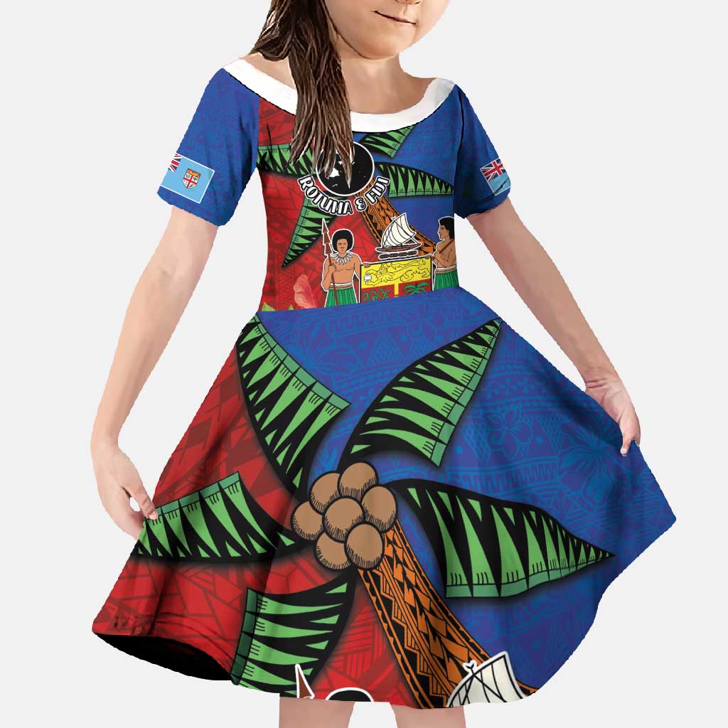 Personalised Fiji and Rotuma Together Family Matching Off Shoulder Maxi Dress and Hawaiian Shirt Fjian Masi and Pacific Pattern Mix Culture