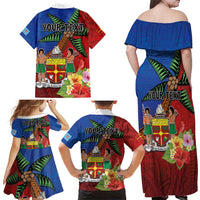 Personalised Fiji and Rotuma Together Family Matching Off Shoulder Maxi Dress and Hawaiian Shirt Fjian Masi and Pacific Pattern Mix Culture