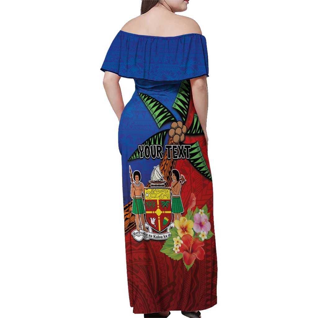 Personalised Fiji and Rotuma Together Family Matching Off Shoulder Maxi Dress and Hawaiian Shirt Fjian Masi and Pacific Pattern Mix Culture