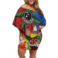 Personalised Fiji and Rotuma Together Family Matching Off Shoulder Short Dress and Hawaiian Shirt Fjian Masi and Pacific Pattern Mix Culture