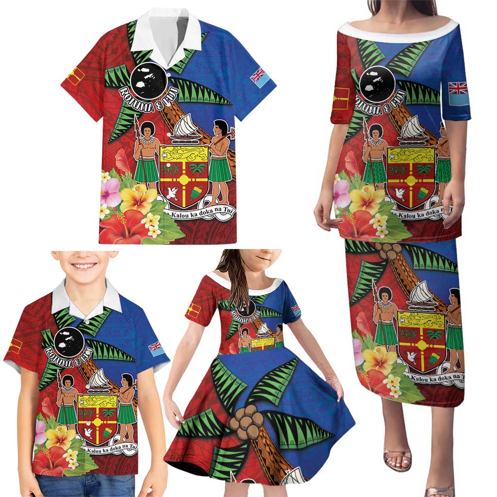 Personalised Fiji and Rotuma Together Family Matching Puletasi and Hawaiian Shirt Fjian Masi and Pacific Pattern Mix Culture