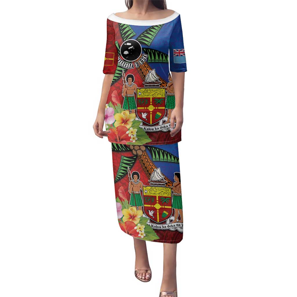 Personalised Fiji and Rotuma Together Family Matching Puletasi and Hawaiian Shirt Fjian Masi and Pacific Pattern Mix Culture