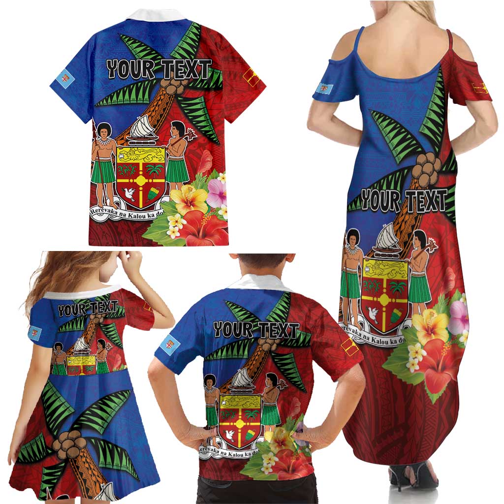 Personalised Fiji and Rotuma Together Family Matching Summer Maxi Dress and Hawaiian Shirt Fjian Masi and Pacific Pattern Mix Culture