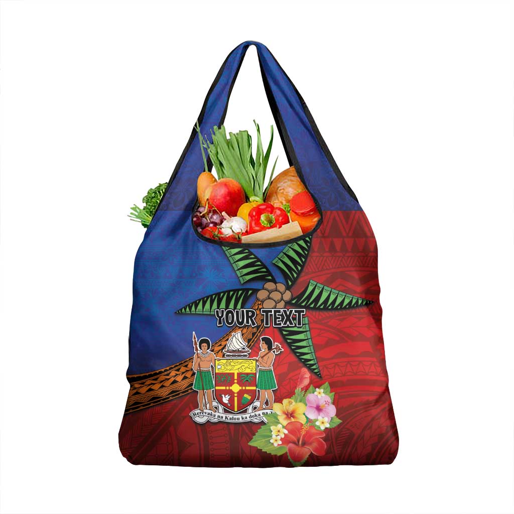 Personalised Fiji and Rotuma Together Grocery Bag Fjian Masi and Pacific Pattern Mix Culture