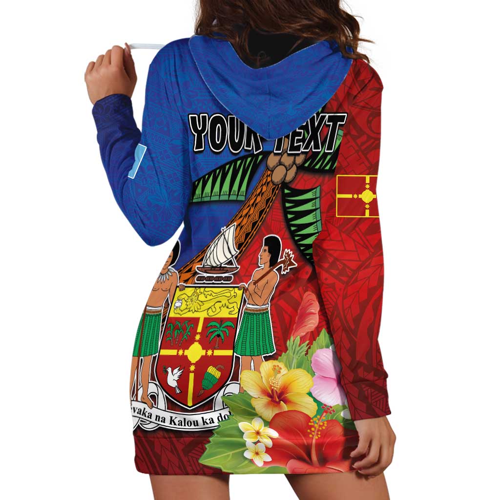 Personalised Fiji and Rotuma Together Hoodie Dress Fjian Masi and Pacific Pattern Mix Culture