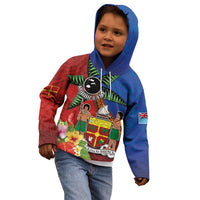 Personalised Fiji and Rotuma Together Kid Hoodie Fjian Masi and Pacific Pattern Mix Culture